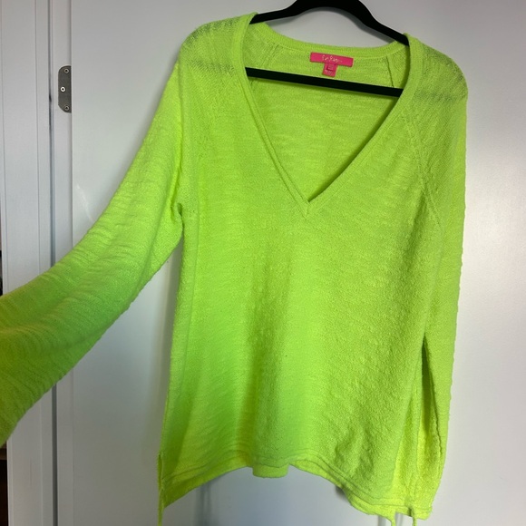 Lilly Pulitzer Neon Yellow V-Neck Blouse with Tassels - Picture 1 of 4
